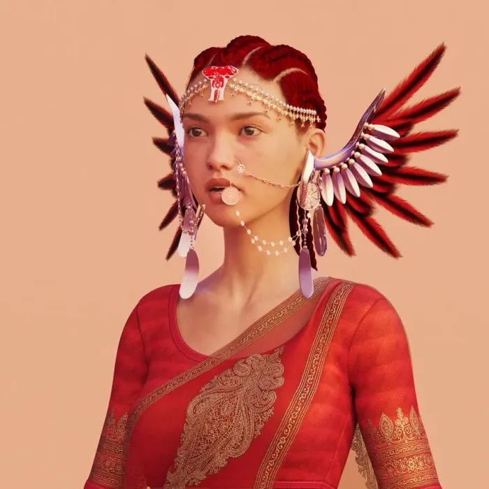 Framed Print : Woman with exotic headdress and jewellery Framed Print : Woman with exotic headdress and jewellery