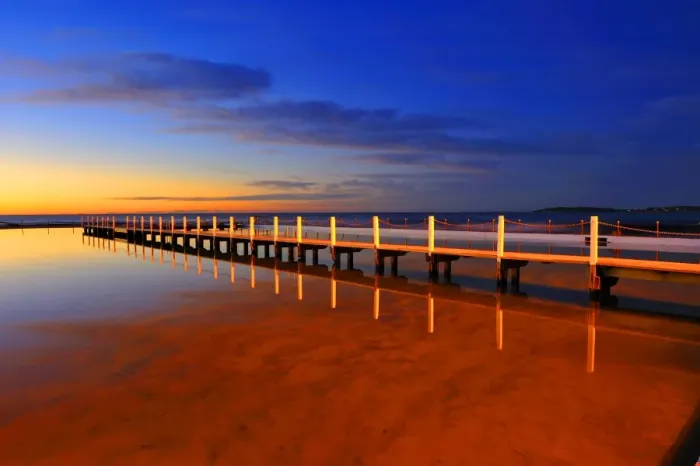 Framed Print : A wooden bridge before sunrise