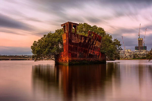 The wreck of the SS Ayrfield in Homebush Bay, Sydney Australia