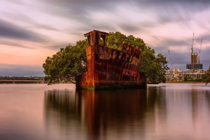 Framed Print : The wreck of the SS Ayrfield in Homebush Bay, Sydney Australia