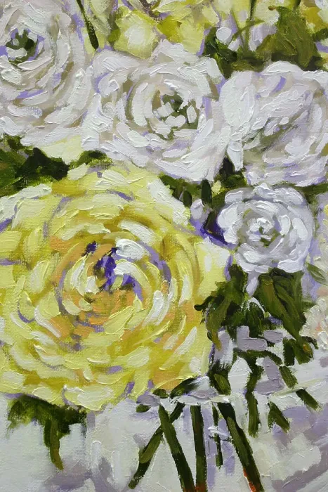 Framed Print : Yellow with White Roses Oil Painting Framed Print : Yellow with White Roses Oil Painting