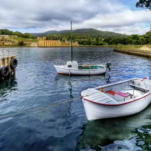 2 Boats with Port Arthur Historic Site in the Background, Tasman Peninsula, Tasmania, Australia 2 Boats with Port Arthur Historic Site in the Background, Tasman Peninsula, Tasmania, Australia