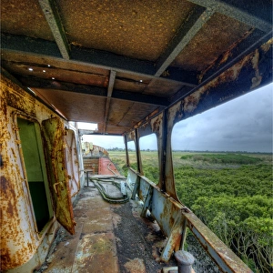 An abandoned and derelict old fishing Trawler lies deep in mangrove swamps near Tooradin, Western-port bay, Victoria