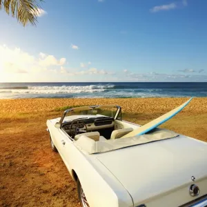 Classic Car Print on Tropical Beach
