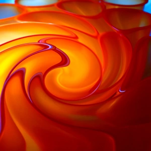 Abstract cups, bright orange swirl on blue