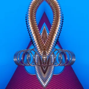 Arte abstracto metálico, azul sobre púrpura.