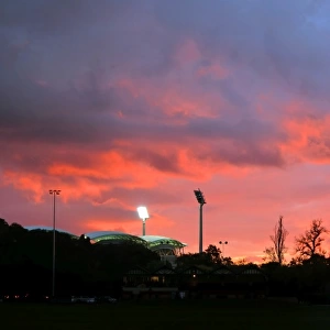 Adelaide Oval and St Peters Cathedral above Adelaide University Oval