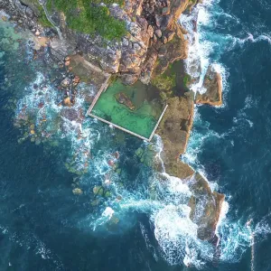 Aerial Coast of Australia Curl Curl Beach and Pool