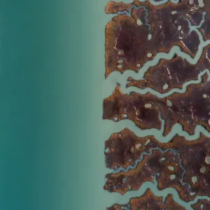Aerial image above marshlands at the edge of a river, Cadiz, Spain Aerial image above marshlands at the edge of a river, Cadiz, Spain