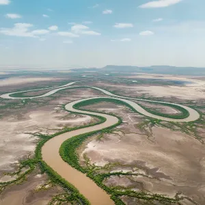 Aerial perspective of the King River photographed during the day, The Kimberley, Western Australia, Australia