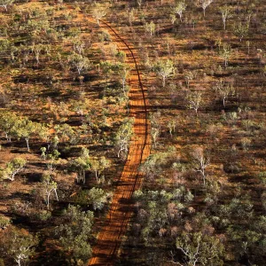 Aerial shot of an out back road