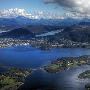 Aerial view of Alesund fjords and islands