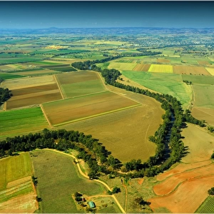 An Aerial view of the Australian countryside near Cowra, showing the vibrant colours of the Landscape