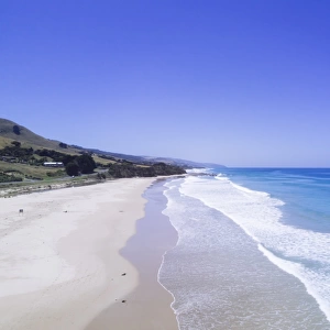 Aerial view of an empty beach at Apollo Bay, Great Ocean Road, Victoria, Australia