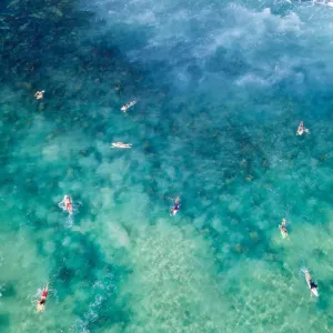 Aerial View Print of Ocean Waters with Surfers Aerial View Print of Ocean Waters with Surfers