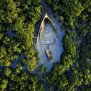 Aerial view of a boat wreck at Blind Bight, Victoria