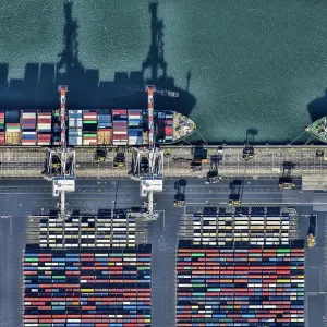 Aerial view of container terminal. Victoria, Australia Aerial view of container terminal. Victoria, Australia