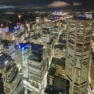 Aerial view of downtown Sydney at dusk