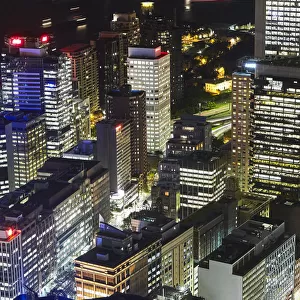 Aerial view of downtown Sydney illuminated at night