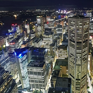 Aerial view of downtown Sydney at night