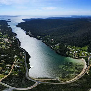 Aerial view of the Eaglehawk Neck in Tasmania, Australia