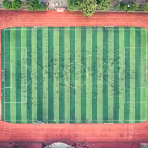 Aerial view of the football court in Sichuan University in Chengdu, China
