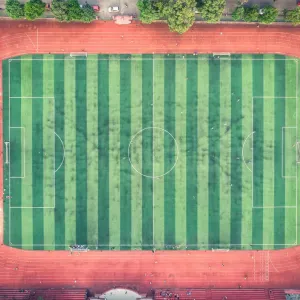 Aerial view of the football court in Sichuan University in Chengdu, China Aerial view of the football court in Sichuan University in Chengdu, China