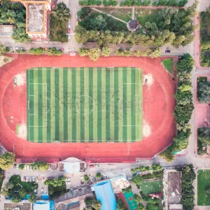 Aerial view of a football playground in Sichuan University in Chengdu, China