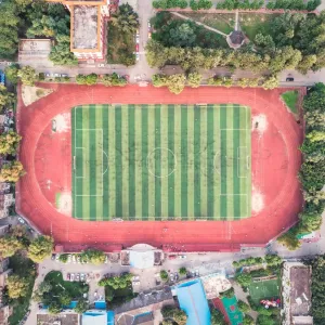 Aerial view of a football playground in Sichuan University in Chengdu, China