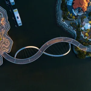 Aerial view over the footbridge at Elizabeth Quay Perth Western Australia