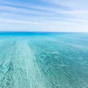 Aerial view of Great Barrie Reef with horizon