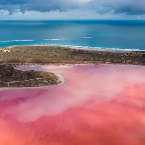 Aerial view of the Hutt Lagoon (pink lake) in australia