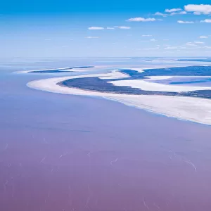Aerial view of Lake Eyre with pink water Australia