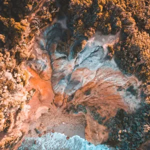 Aerial view of landscape and sea Aerial view of landscape and sea