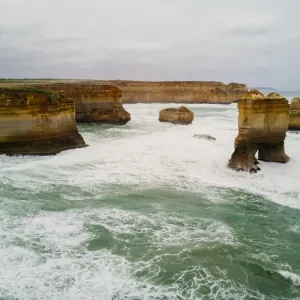 Aerial view of Limestone formations east of Loch Ard Gorge, 12 Apostles, Great Ocean Road, Victoria Aerial view of Limestone formations east of Loch Ard Gorge, 12 Apostles, Great Ocean Road, Victoria