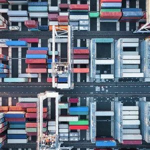 Aerial view of Melbourne Port at morning