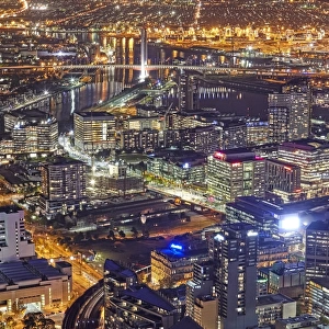 Aerial view of Melbournes docklands area at night
