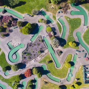 Aerial view of Miniature golf Timaru, South Island, New Zealand Aerial view of Miniature golf Timaru, South Island, New Zealand