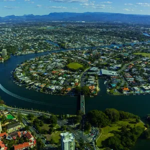 Aerial view of Nerang River and Chevron Island, Gold Coast, Australia