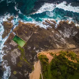 Aerial view of ocean pool at sunrise