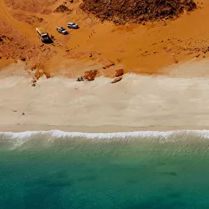 Aerial view of offroad vehicles at the stunning Cape Leveque in North Western Australia