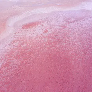 Aerial view of patterns, textures and amazing colors, pink, purple and orange over a Pink Lake