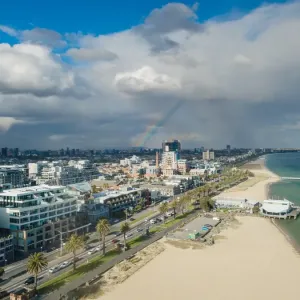 Aerial view of Port Melbourne and st. Kilda with rainbow Aerial view of Port Melbourne and st. Kilda with rainbow