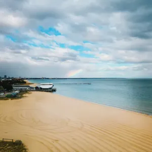 Aerial view of Port Melbourne and st. Kilda with rainbow Aerial view of Port Melbourne and st. Kilda with rainbow