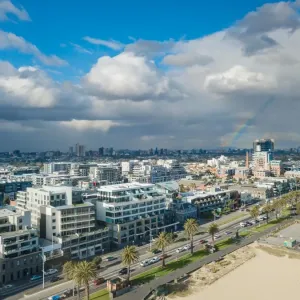 Aerial view of Port Melbourne and st. Kilda with rainbow Aerial view of Port Melbourne and st. Kilda with rainbow