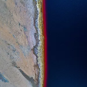 Aerial view of the riverbank of the Rio Tinto river, Spain