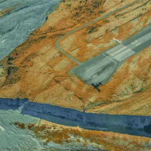 Aerial view of runway in the Mount Cook national park Aerial view of runway in the Mount Cook national park