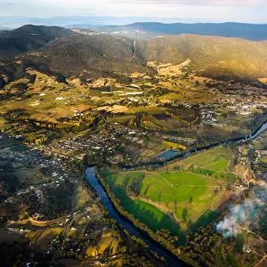 Aerial view of rural Tasmania at Huon Valley