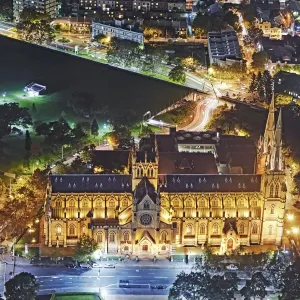 Aerial view of St Marys Cathedral at night
