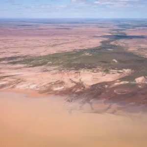 Aerial view of Strezlecki Desert flood, Australia Aerial view of Strezlecki Desert flood, Australia